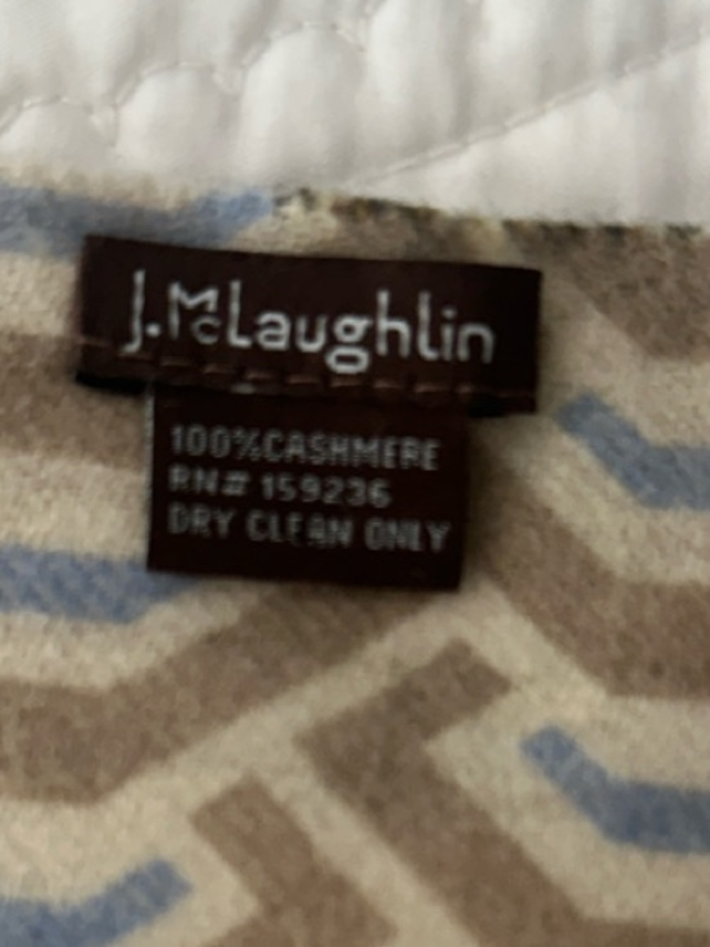 J. McLaughlin Beige and Light Blue 100% Cashmere Scarf - Picture 2 of 4